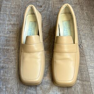 Tan Leather Slip-On Penny Loafers for Women